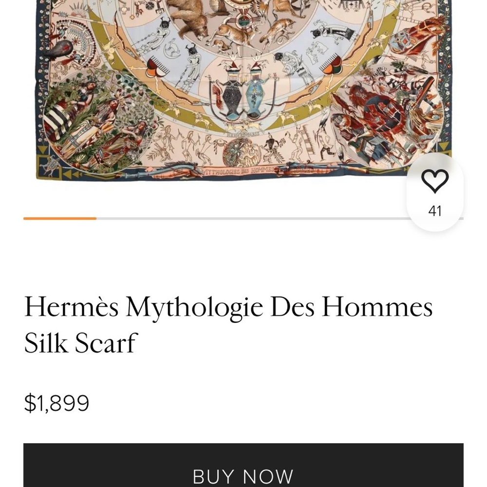 HERMÈS Les Mythologies des Hommes Rouges Scarf 90 Silk Carre with Box - Picture 12 of 12